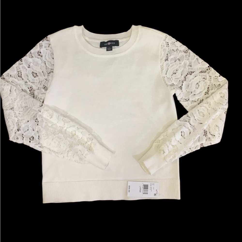 Amy Byer Girls Large Cream Lace Sleeve Sweater NWT